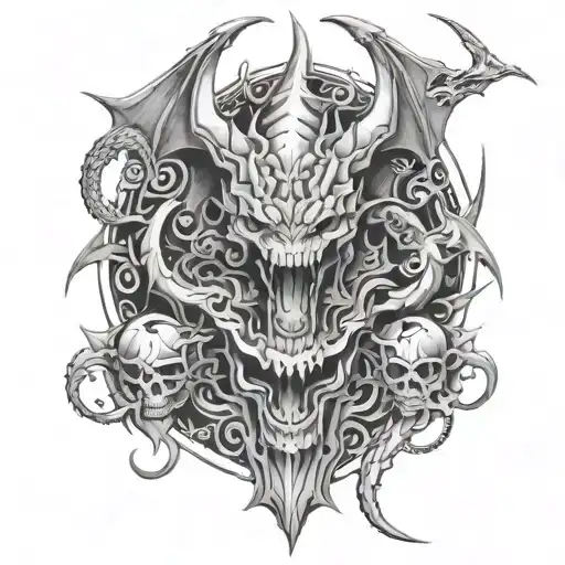 dragon and skulls tattoo design idea
