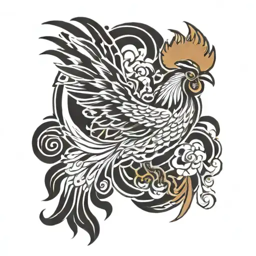 flying rooster phoenix tattoo design idea