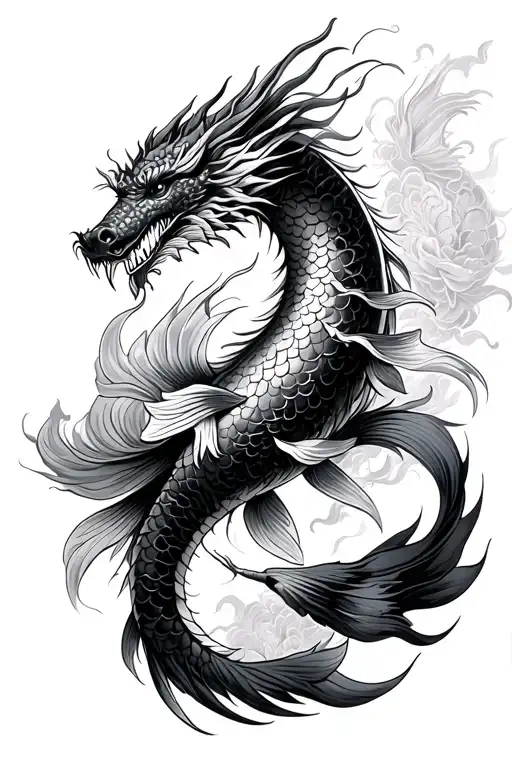 samurai and dragon and koi fish tattoo design idea
