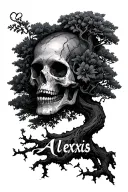 Poison Tree with Alexis name written tattoo design idea