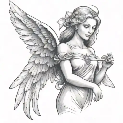 female guardian angel with wings spread wide tattoo design idea
