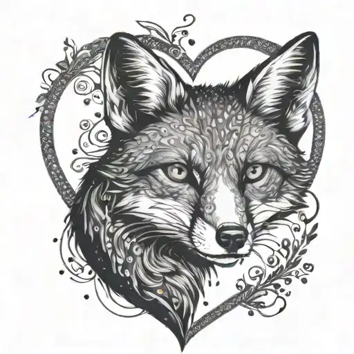fox heart shape tattoo design idea