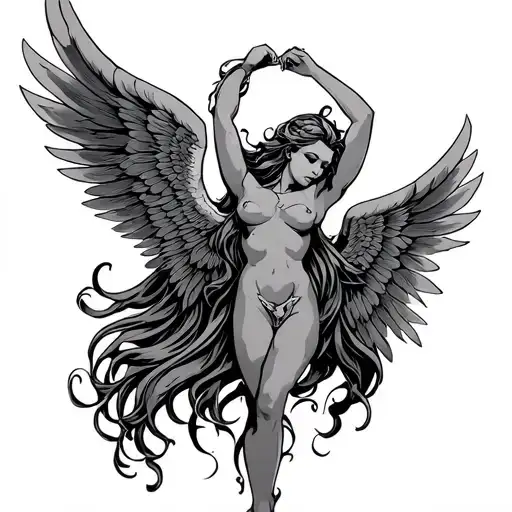 virgo with wings tattoo design idea
