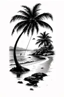 water ocean beach scene with palm trees golf tattoo design idea