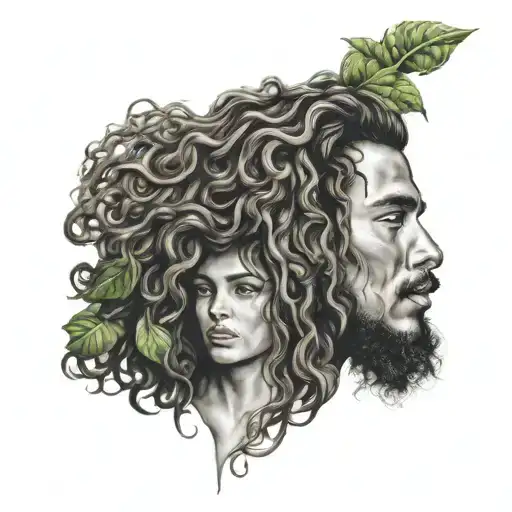 Cuba Nicaragua roots curly hair tangled together tattoo design idea