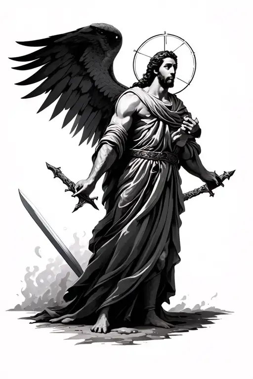 saint gabriel with saint raphael with swords tattoo design idea
