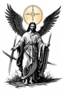 saint gabriel with saint raphael with swords tattoo design idea