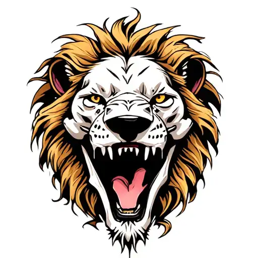 lions skull open mouth open tattoo design idea