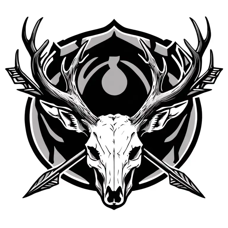 tribal deer skull with two arrows crossing each other tattoo design idea