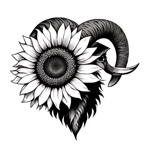 sunflower and ram head tattoo design idea