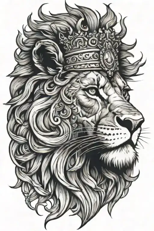 The head of a male lion with a large sun behind it. tattoo design idea