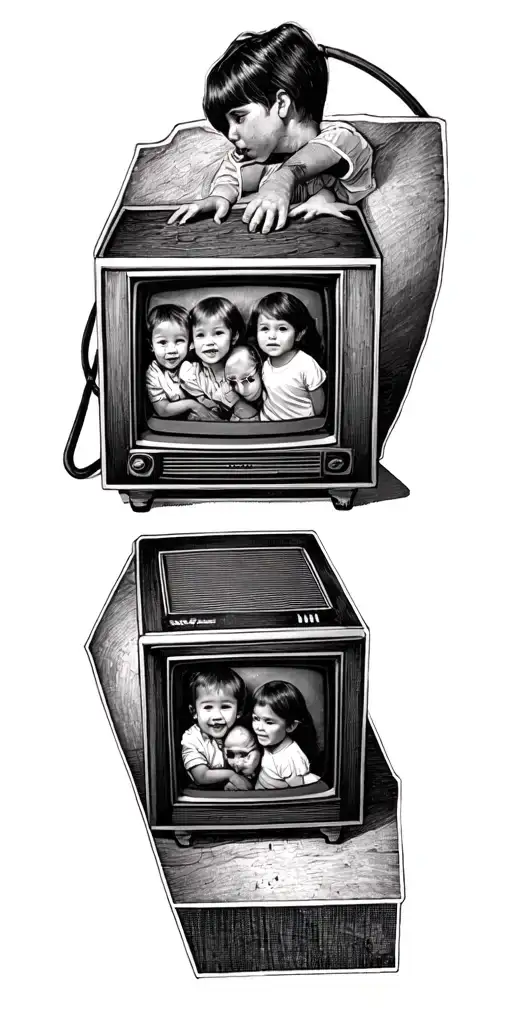 Create a tattoo of a vintage television set with images of your grandkids on the screen tattoo design idea