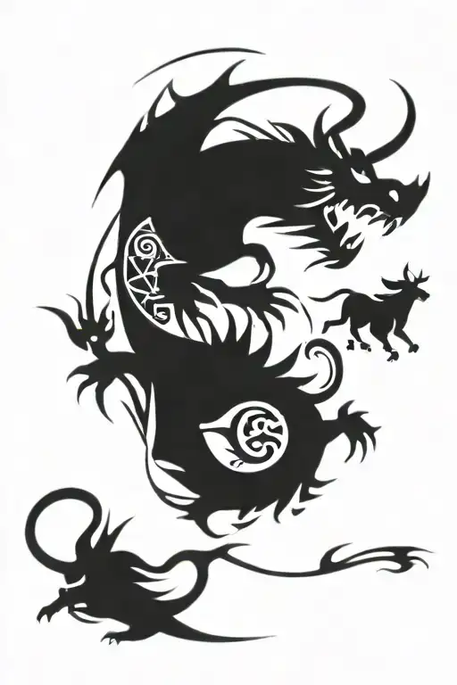 half sleeve with dragon, bull, pig and mouse  tattoo design idea