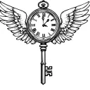 key with clock and wings spread wide tattoo design idea