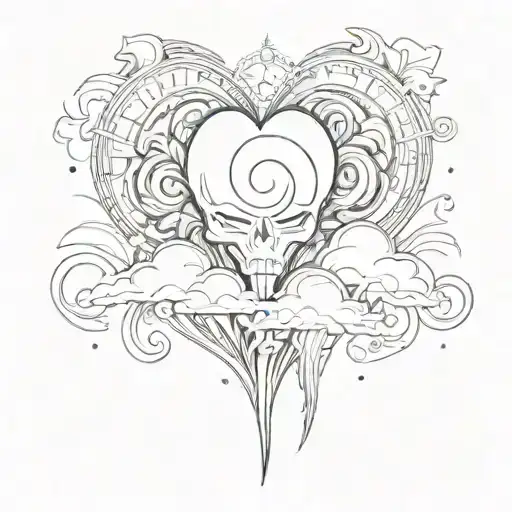 Hi, I would like a design for a flash tattoo, half a heart and half a hurricane, half and half tattoo design idea