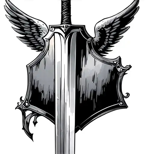 back tattoo sword with shield over it and wings  tattoo design idea