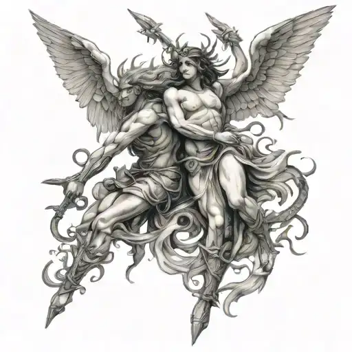 War of Angels vs demons   tattoo design idea