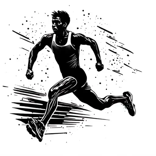 A blackwork tattoo of a runner crossing the finish line of a marathon tattoo design idea