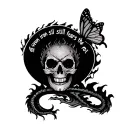 "even iron still fears the rot" skull & butterfly with fire breathing dragon tattoo design idea