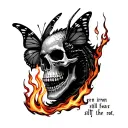 "even iron still fears the rot" skull & butterfly with fire breathing dragon tattoo design idea