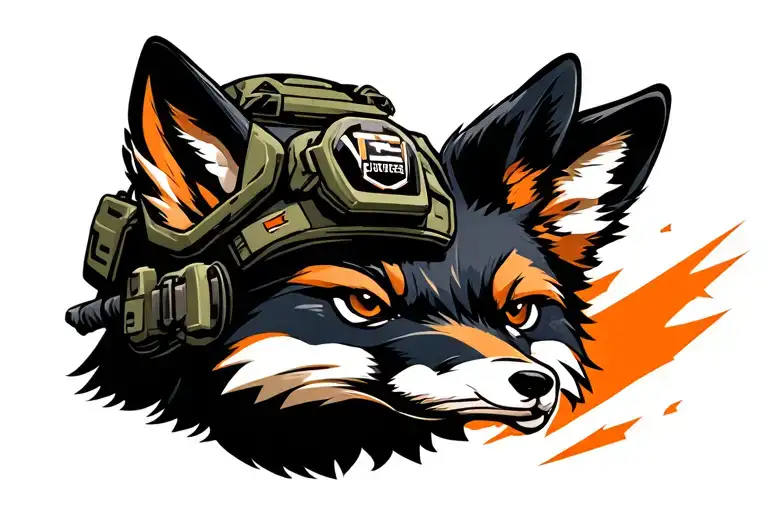 Melanistic Cross Fox wearing full Navy Seal Gear. tattoo design idea