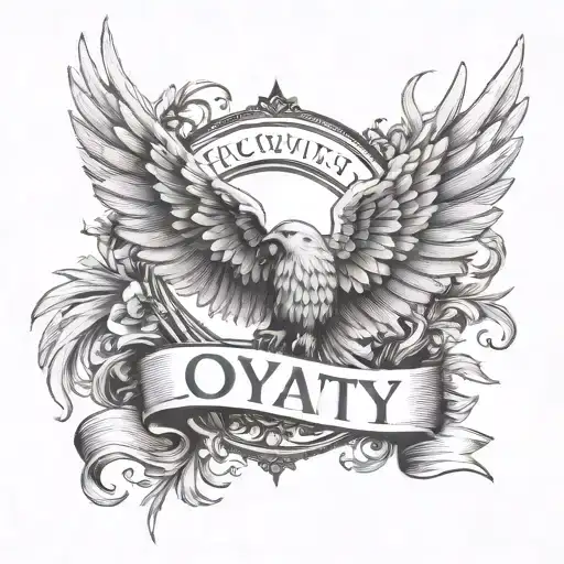 word 'loyalty' between wings spread wide tattoo design idea