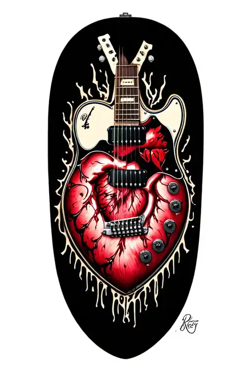 rock & roll tribal heart suffering fender telecaster guitar tattoo design idea