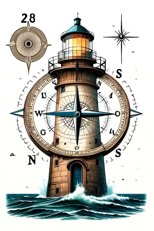 Lighthouse Compass tattoo design idea