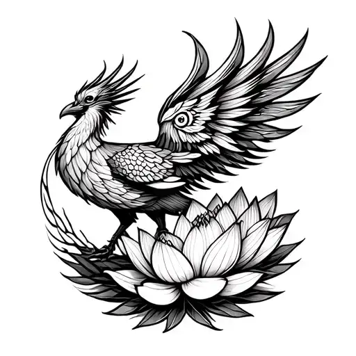 Imagine a phoenix rising behind a blooming lotus, both intricately designed within a mandala. The phoenix can symbolize  tattoo design idea
