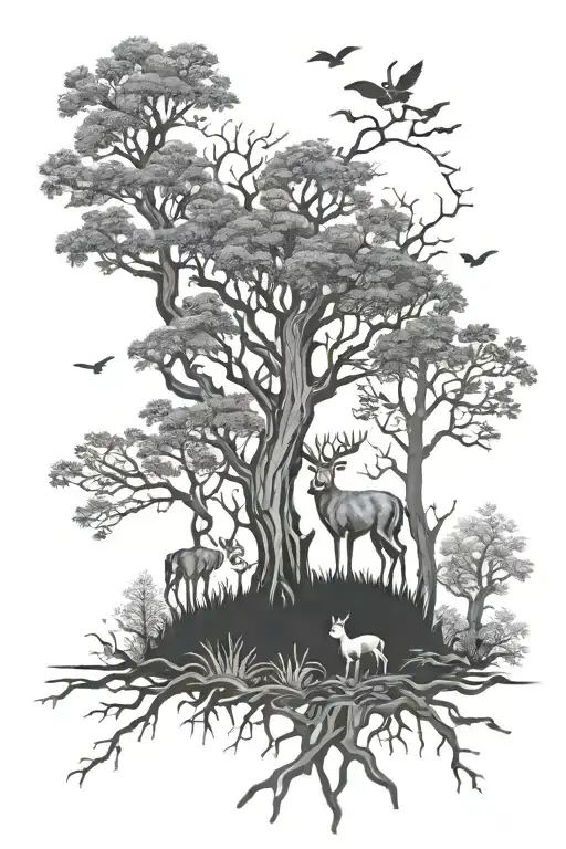 Woods and wildlife inside tattoo design idea