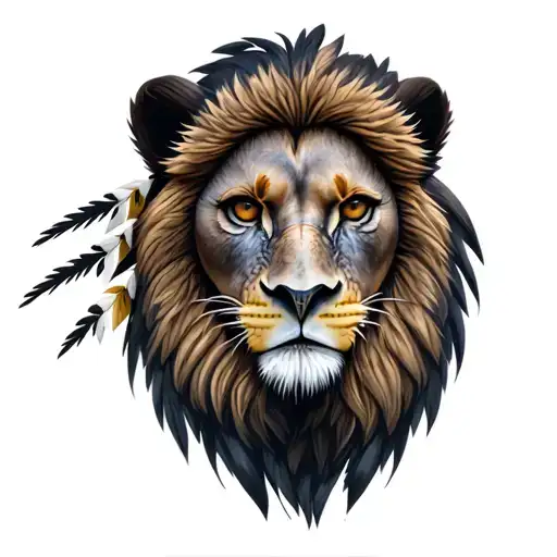 Lion, eagle, native american girl face tattoo design idea