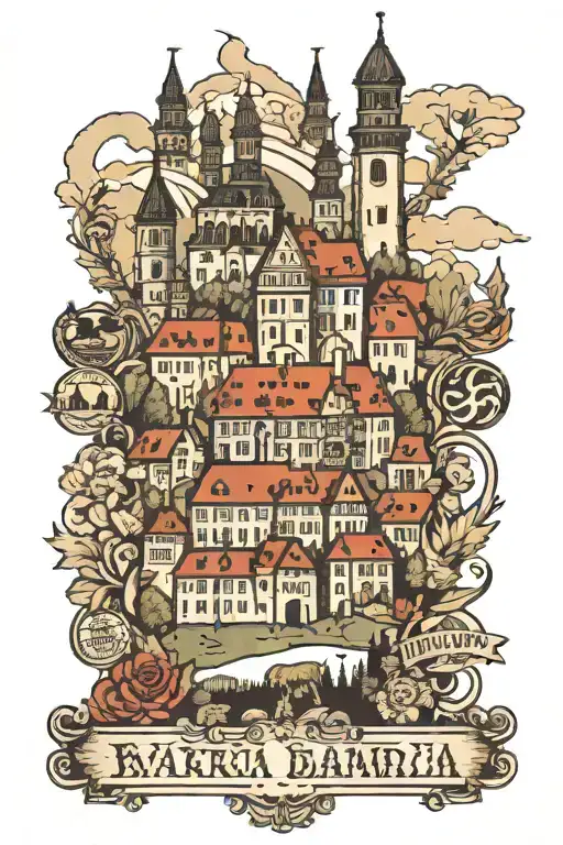 landmarks in Bavaria Germany travel memory tattoo design idea