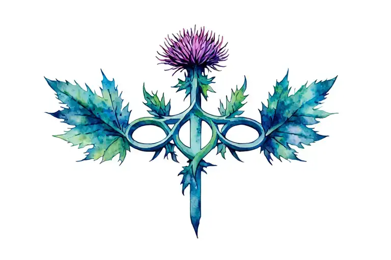 scottish thistle and trinity symbol mixed tattoo design idea