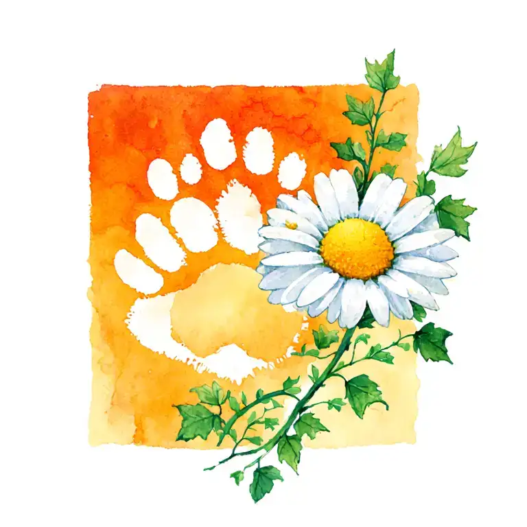 Daisy with paw print and ivy vines tattoo design idea