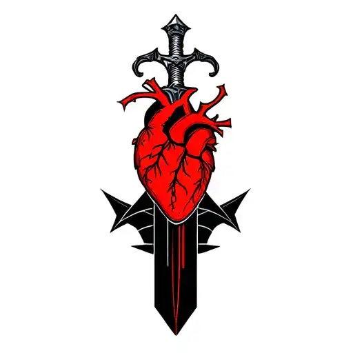a heart pierced with a dagger, tattoo design idea