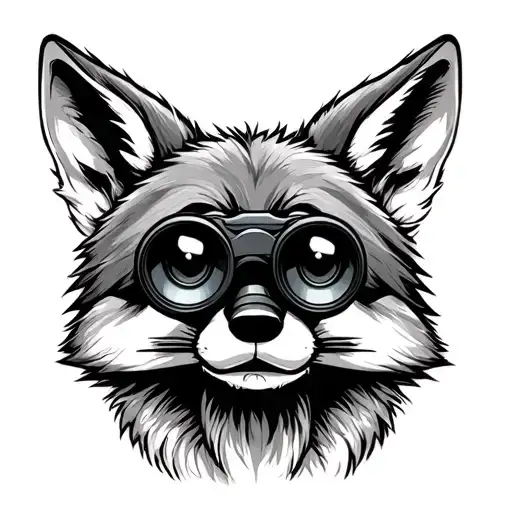 willey the coyote with eyes poking out of binoculars in awe and amazement  tattoo design idea