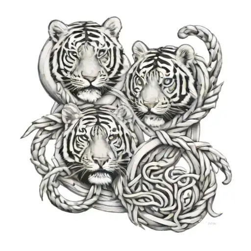auryn and gemini and tiger in conjunction tattoo design idea