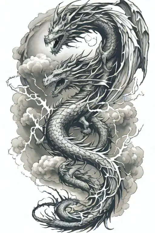 leviathan, virgo, typhoon, wings, clouds, dragon, fighting, midgar background, manlike body, storm, lightning tattoo design idea
