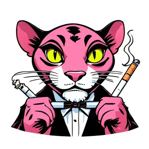 pink panther smoking long cigarette holder At the tip tattoo design idea