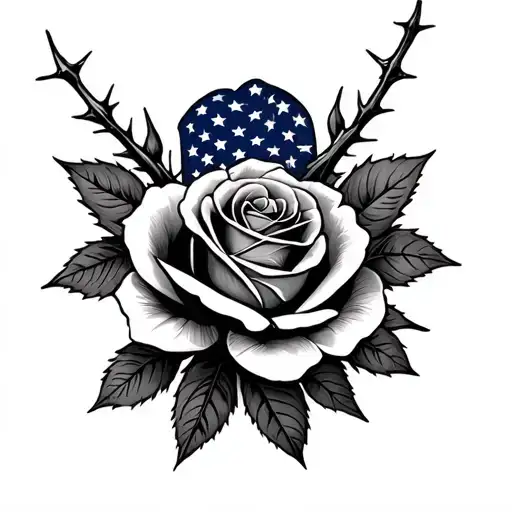 American flag roses EMT medical thorns tattoo design idea