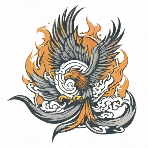 phoenix rising from the ashes symbolizing overcoming PTSD tattoo design idea
