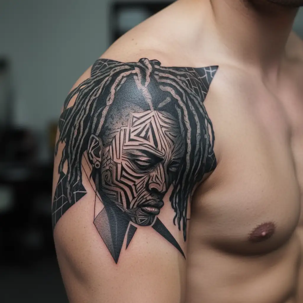 emo,depression,anxiety,darkness,introvert,alone,lonely,suicidal,gothic,,sad,black male,dyed short dreads covering face tattoo design idea