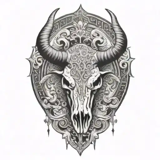 longhorn bull skull taurus zodiac sign tattoo design idea