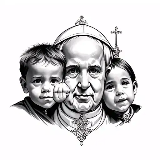 Pope fists and 3 children face tattoo design idea