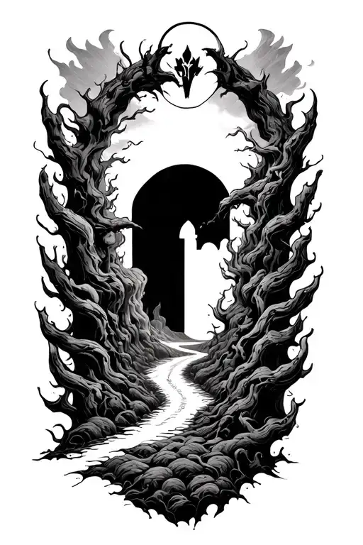 a tattoo depicting how the road to heaven is like hell yet the road to hell is like heaven tattoo design idea