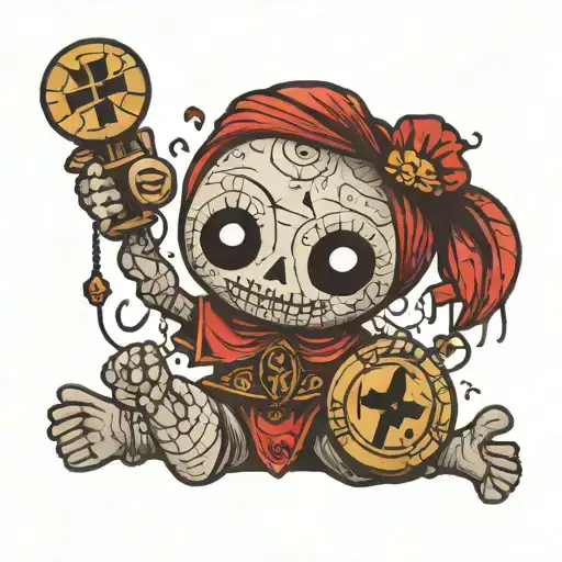 voodoo doll holding a lucky penny design tattoo design idea