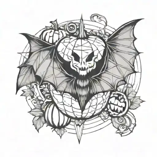 bat and pumpkin tattoo design idea