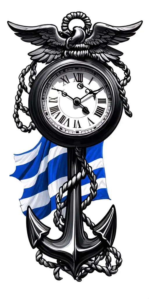navy anchor, clocks and thin blue line flags  st michaels tattoo design idea