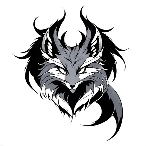 nine tailed fox full body tattoo design idea