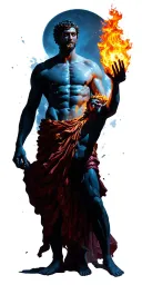 Prometheus delivering fire to man from heaven gates tattoo design idea